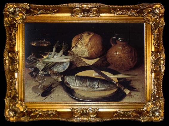 framed  Georg Flegel Style life with herring beard man pitcher and Hirschkafer, ta009-2